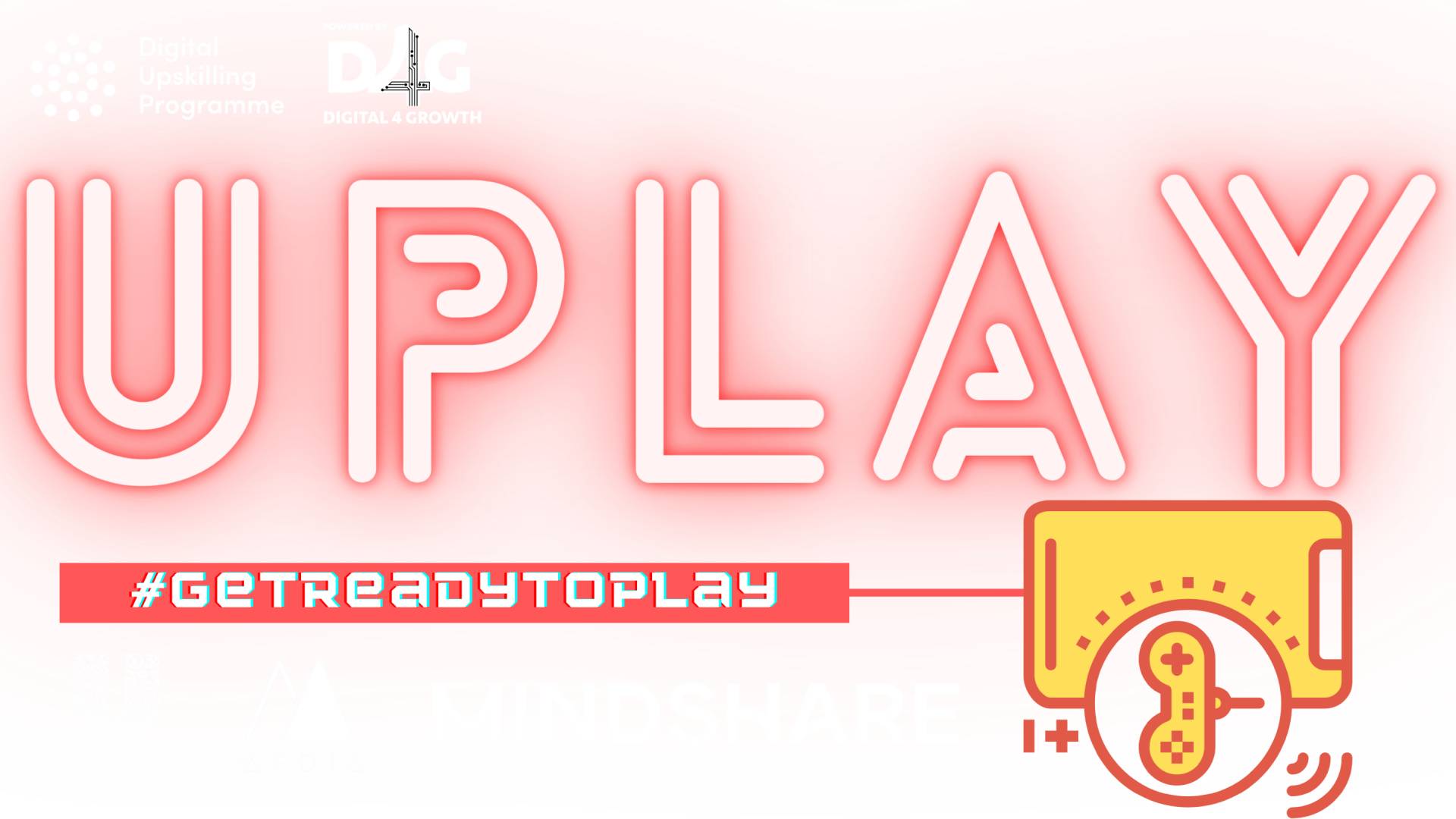 Il logo della comunità UPLAY di Unilever, che investe nel marketing attraverso il gaming. Testo rosa su sfondo bianco.