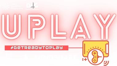 Il logo della comunità UPLAY di Unilever, che investe nel marketing attraverso il gaming. Testo rosa su sfondo bianco.