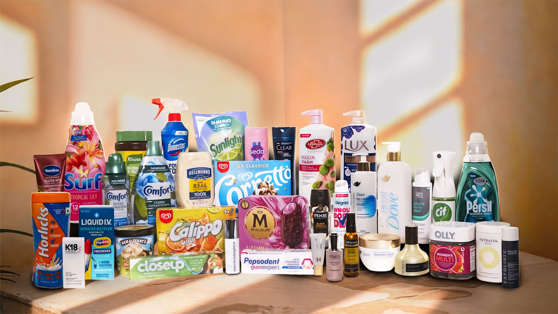 Line-up dei Power Brands di Unilever, tra cui Dove, Liquid I.V., Degree, Vaseline, Persil, Cif, Hellmann’s, Knorr, Magnum e Wall’s.